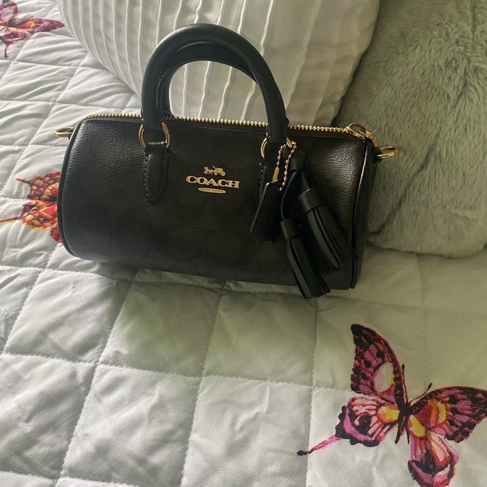 Coach Black Leather Satchel with Gold Hardware Missing Strap Mini